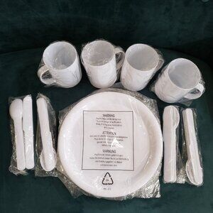 4 PC - Outdoor 10" Plastic Party Plates, Cups and Utensils